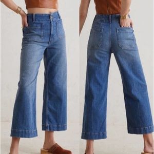 Anthropologie THE SKIPPER CROPPED WIDE-LEG JEANS Denim Blue Size 33 Tall 33T